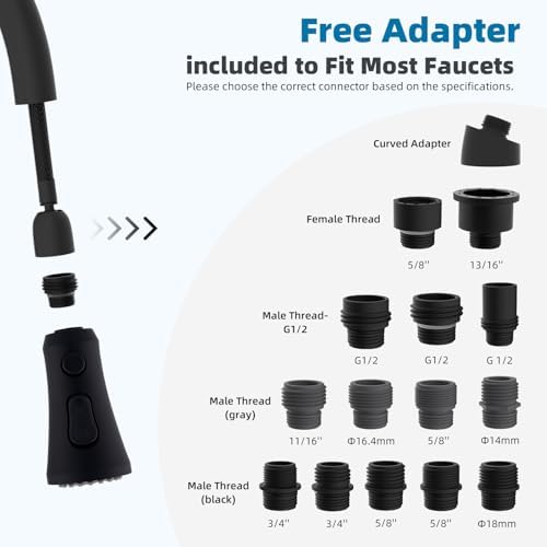 Hibbent Pull Down Kitchen Faucet Head Replacement with 15 Adapters - Image 3