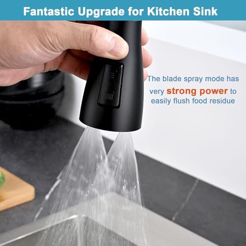 Matte Black 3‑Function Kitchen Faucet Sprayer Head, Stainless Steel Shell Pull‑Down Sink Spray Nozzle Replacement, High‑Pressure with 9 Universal Adapters & Removable Aerator - Image 3