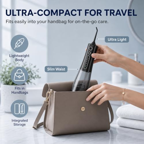 MOCEL Cordless Water Dental Flosser for Teeth, 300ML Portable Oral Irrigator with OLED Display and Child Mode, 5 Pressure Settings, 6 Tips, USB-C, IPX7 Waterproof, Braces and Family Care, Black - Image 5