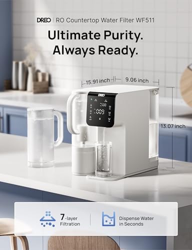 DREO WF511 Reverse Osmosis Water Filter, 7-Stage RO Water Filtration System Removes 99.99% Contaminants, Installation-Free, TDS Reduction, BPA-Free Pitcher, 3:1 Pure to Drain - Image 3