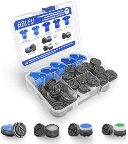 36Pcs Faucet Aerator Kit with 5 Sizes Aerator Key Removal Tools, Replacement Sink Tap Flow Restrictor Inserts for Bathroom and Kitchen, M16.5 M18.5 M21.5 M24 mm by BBLFU