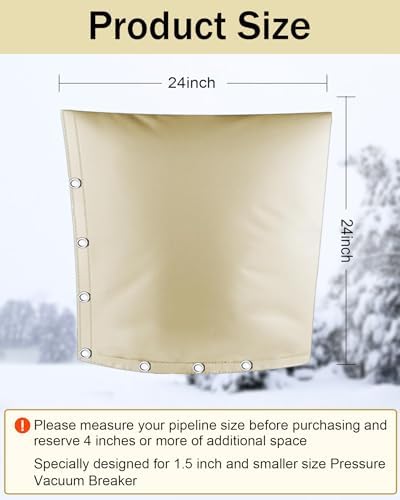 Backflow Preventer Pipe Insulation Cover (5°F), POROLIR 24"X24" Thicker Pressure Vacuum Breaker Cover, Water Well Pump Sprinkler Valve Cover for Winter Freeze Protection, Khaki - Image 2