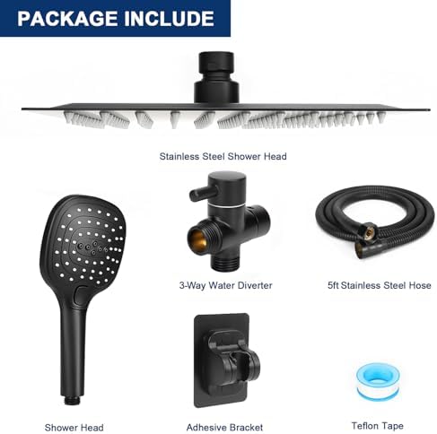 NearMoon Shower Head with Hose, High Pressure Stainless Steel Rain Shower and 3 Settings Handheld Spray Combo with Push Button Flow Control (8 Inch, Matte Black) - Image 5