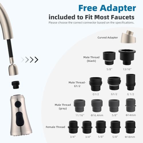 Hibbent Pull Down Kitchen Faucet Head Replacement with 15 Adapters - Image 3