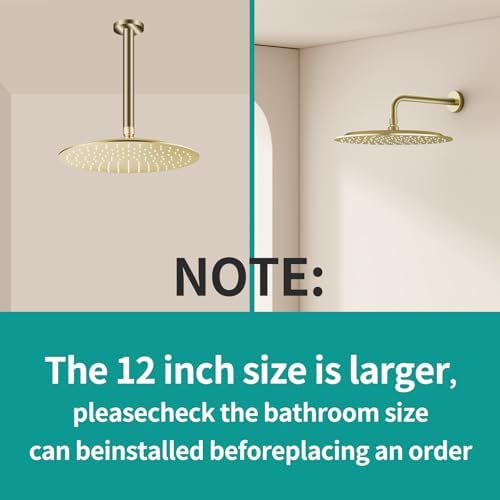 All Metal 12Inch Rain Shower Head - Heavy Duty Stainless Steel, Easy Install, High Water Flow, Ultra-Thin Modern Design for Bathroom (Brushed Gold) - Image 3