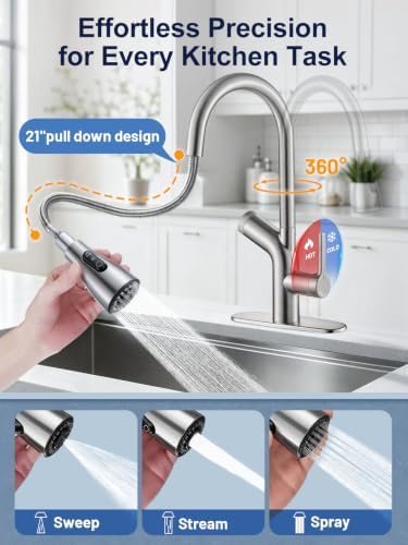 Cobbe Kitchen Faucet with Water Filter, Pull Down Sprayer, Brushed Nickel Stainless Steel Kitchen Sink Faucet with Built-in Filter for Drinking Water, Reduces Chlorine & Lead, NSF Certified - Image 4
