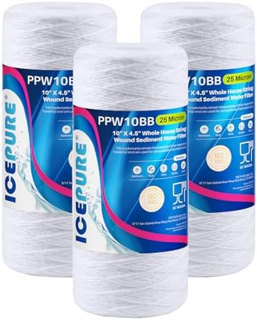 ICEPURE 25 Micron 10”x4.5'' Whole House Sediment String Wound Water Filter Replacement filter for 84637, WPX5BB97P, PC10, 355214-45, 355215-45, WP10BB97P, WP5BB97P, 3PACK by ICEPURE