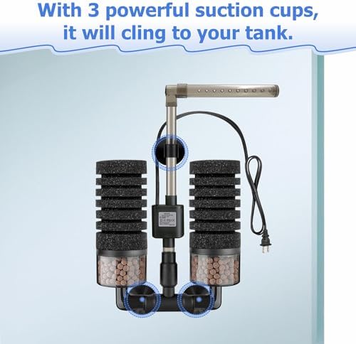 Aquarium Electric Sponge Filter with Submersible Water Pump Silence Motor for Shrimps,Bettas with Bio Ceramic Media Balls and 2 Spare Sponge,Venturi Nozzle and Rain Mode (S for 10-20 Gal) - Image 5