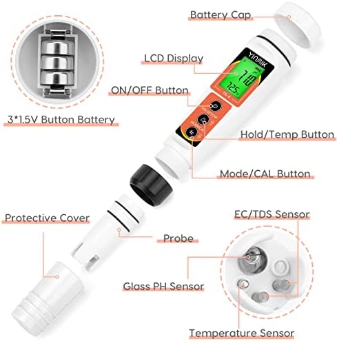YINMIK PH Meter, Digital 4 in 1 PH EC TDS Temp Meter for Water Hydroponics - Image 6