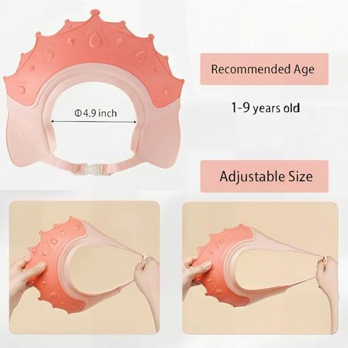 Baby Shower Cap with Bath Rinse Cup, Baby Toddler Hair Washing Shield, Adjustable Silicone Bath Visor for Toddlers, Shower Hat for Kids 1-9 Years, Pink Crown - Image 5