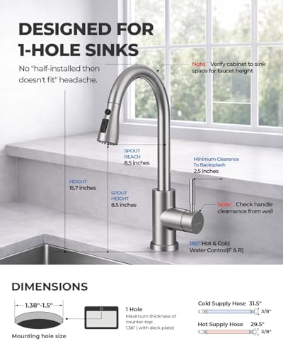 WEWE Pull-Down Kitchen Faucet, 3-Mode Sprayer, Brushed Nickel, High Arc - Image 6