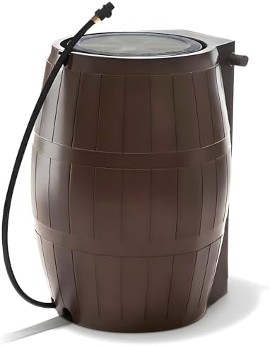 FCMP Outdoor Raincatcher 4000 Rain Barrel, Flat-Back Rainwater Catcher with Spigots, 50 Gallon, Brown - Portable Water Storage Container Tank for Home, Garden, and Backyard by FCMPOutdoor