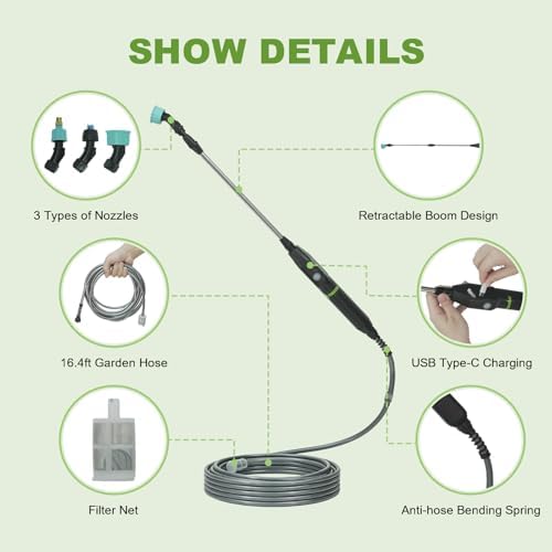 22.1'' Electric Sprayer Wand, Adjustable Nozzle, 16.4FT Hose, Upgrade Rechargeable Battery ensure Long Runtime, Lightweight Cordless Wand for Weed Control & Plant Watering - Image 4