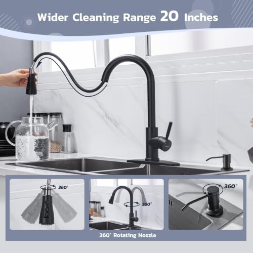 WEWE Kitchen Faucet with Soap Dispenser, 3-Mode Sprayer, Matte Black - Image 5