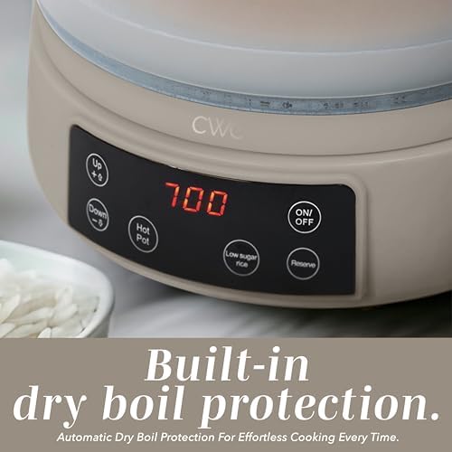 COOK WITH COLOR Glass Mini Low Carb Rice Cooker – Holds 2 Cups Raw/Makes 6 Cups Cooked with Auto Lift Filter Basket, Hotpot & Steamer for Rice, Grains, Digital Panel with Keep Warm, Greige - Image 4