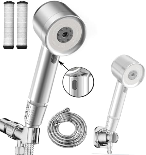 Shower Head with Handheld, High Pressure Shower Head with Pause Switch 4 Spray Modes Filter Showerhead with 79 in Hose, Adhesive Wall Mount, Bracket and Replace Filter（Premium Chrome） by xianshengle