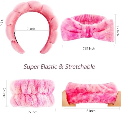 VELSCRUN Spa Headband, Makeup Face Wash Skincare Headbands, 6 Pcs Hot Pink Colorful Sponge Bow Tie Get Ready HairBand Facial Wristband Set, Stuff for Teen Girls Women Trendy Fashion Hair Accessories - Image 6