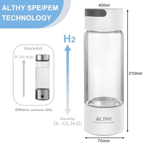 ALTHY Molecular Hydrogen Water Generator Hydrogen Water Bottle,Glass Flask, SPE PEM Technology Ionizer with Inhaler Adapter - Image 3