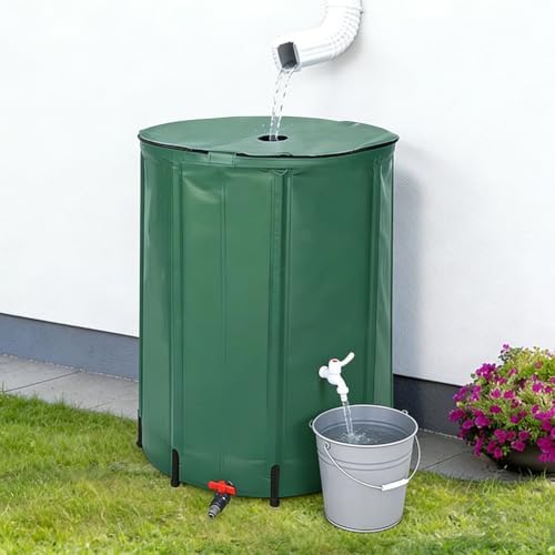Collapsible Rain Barrel with Zipper Open, Protable Rainwater Collection System Kit, PVC Rain Catcher Barrel for Outdoor Garden Camping,Green,380L/70x98cm by Unknown