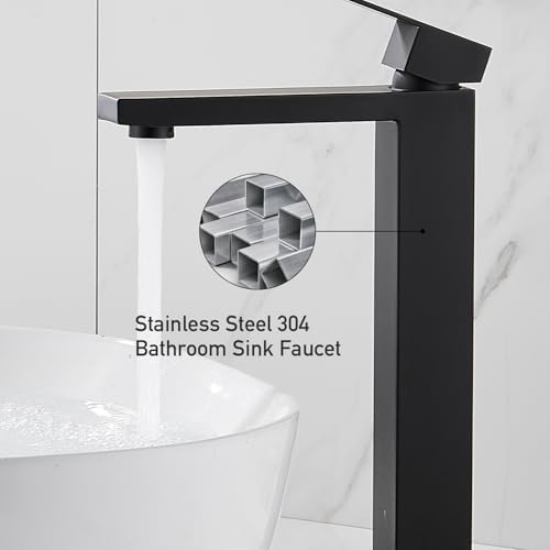 AVSIILE Matte Black Vessel Sink Faucet, 1 Hole Single Handle Tall Faucets - Image 6