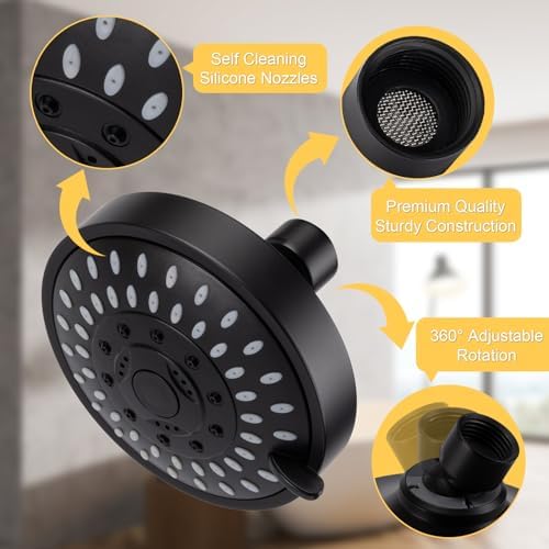 AISOSO High Pressure Rain Shower Head 5 Modes Showerhead 4.1" Matte Black - Image 3