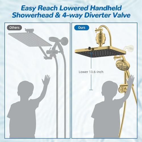 Hibbent 5-spray Dual Filtered Rainfall Shower Head with 10 Spray Handheld - Image 6