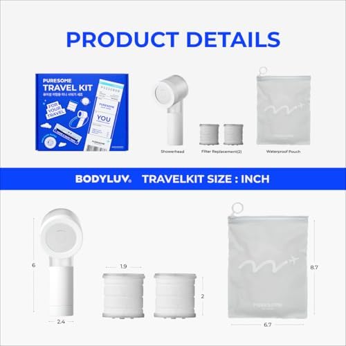 BODYLUV Puresome Travel Mini Shower Head Set with Pure Filter | Compact Portable Shower Kit with High-Pressure Spray, Chlorine & Calcium Reduction | Includes 2 Replacement Filters and Waterproof Pouch - Image 6