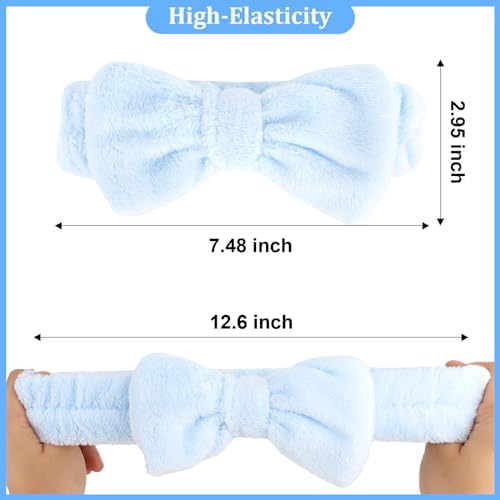 Ondder Spa Headbands for Women, Bow Makeup Skincare Headbands for Washing Face, Pink and Blue, Soft Coral Fleece, 8 Pack - Image 4