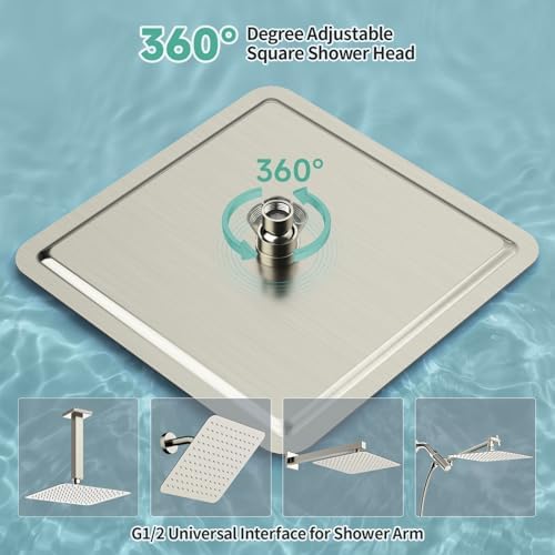SR SUN RISE 12 Inch Rain Shower Head, High Pressure Rainfall Showerhead Large Waterfall Shower Head Ultra Thin Water Saving, Brushed Nickel 304 Stainless Steel - Image 6