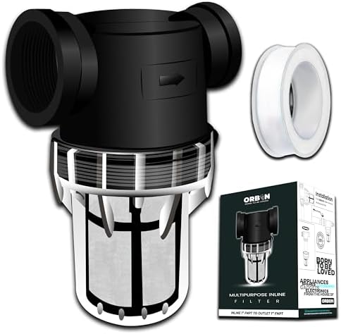 Inline Water Filter – 1" FNPT to FNPT, Fine Mesh Sediment Filter for Whole House, Under Sink, Shower, Washing Machine, Garden Hose, Well Water, Tap – Reusable Pre-Filter & Water Strainer by ORBON