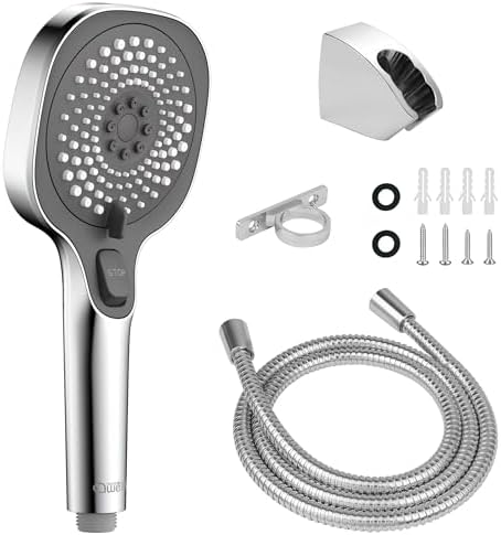 RV Shower Head with Hose and On Off Switch, 3-Spray Camper Water Saving and High Pressure Shower Head with Hose for RV, Camper, Van, Travel Trailer, Motorhome and Boat, Chrome and Dark Gray Finish by Awelife