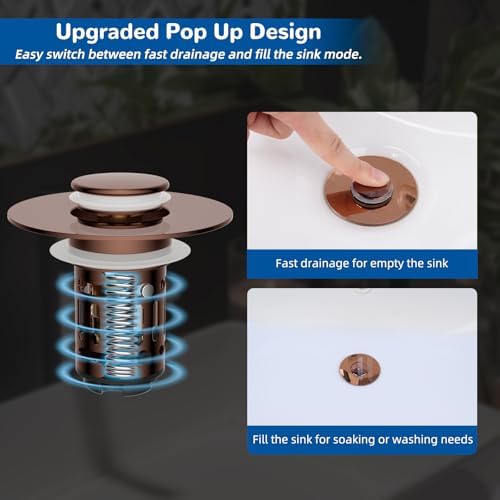 Hibbent Upgraded 3 in 1 Bathroom Sink Drain Strainer, Pop Up Stopper - Image 5