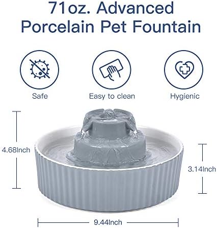 Pet Drinking Fountain: Cepheus 2.1L/71oz Cat Fountain-Automatic Water Fountain for Cats and Dogs with with Ultra-Quiet Pump(Grey) - Image 2