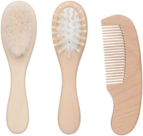 Baby Bath Grooming Kit Natural Wooden Hairbrush with Gentle Goat Bristles, Pear Wood Comb, and Soothing Massage Brush for Babies, Toddlers, and Kids by Unknown