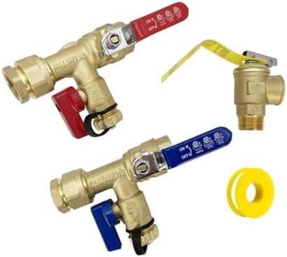 Long Term 3/4 Inch IPS Isolator Tankless Water Heater Service Valve Kit, with Pressure Relief Valve, Clean Brass Construction, PTFE Thread Tape by LongTerm