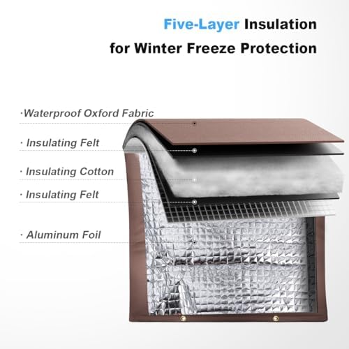 Outdoor Pipe Insulation Cover, Waterproof Backflow Preventer Cover for Winter Freeze Protection, Heavy-Duty 5-Layer Fabric Insulated Wrap for Sprinklers and Valves 30W x 24H inches - Brown - Image 2