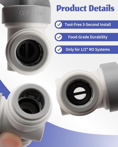 5 Pack Acetal Copolymer 1/2" Tube OD Tube Fitting With Rotary Switch Fit for RO Water Filter System, Hand Shut Off Valve - Image 3