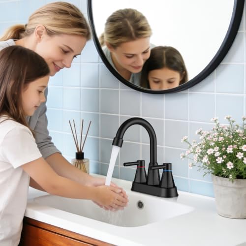 Matte Black Bathroom Sink Faucet, 2-Handle 4-inch Centerset Faucet - Image 2