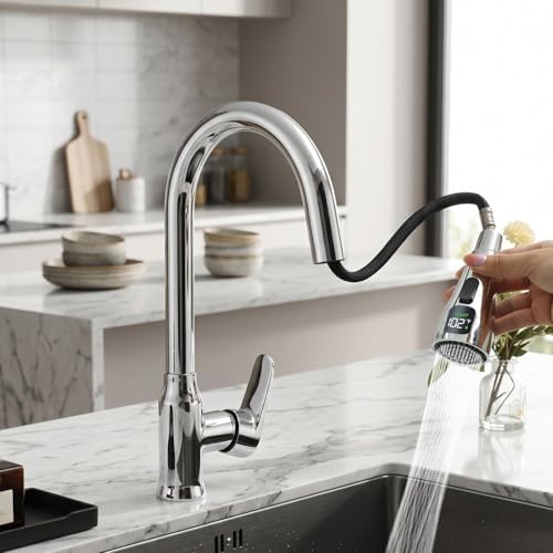 Kitchen Sink Faucet Sprayer Head Replacement, LED Temperature Sensitive Display Pull Down Pull Out Faucet Nozzle (Chrome) - Image 5