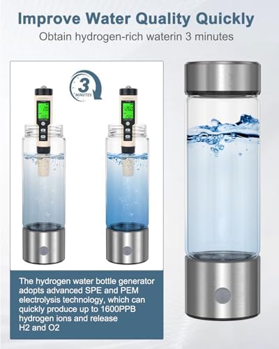 Hydrogen Water Bottle, Portable Rechargeable Hydrogen Water lonizer with SPE/PEM Technology, 3-Min Electrolysis, 460ml Hydrogen Water Bottle Generator for Office, Travel, Home, Fitness - Image 2