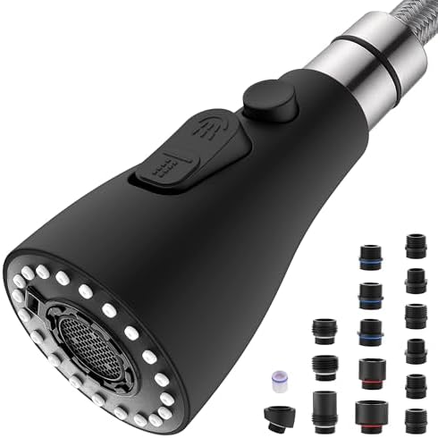 J-HVA Metal Kitchen Faucet Head Replacement with 15 Adapters, Matte Black by J-HVA
