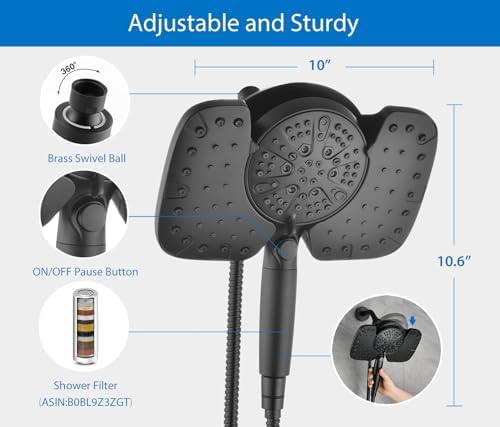INAVAMZ Rain Shower Head with Filtered Handheld Spray Combo Black 2.5 GPM - Image 5