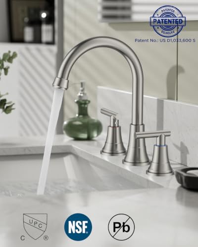 FORIOUS Brushed Nickel Bathroom Faucet 3 Holes, Widespread Bathroom Faucets - Image 2