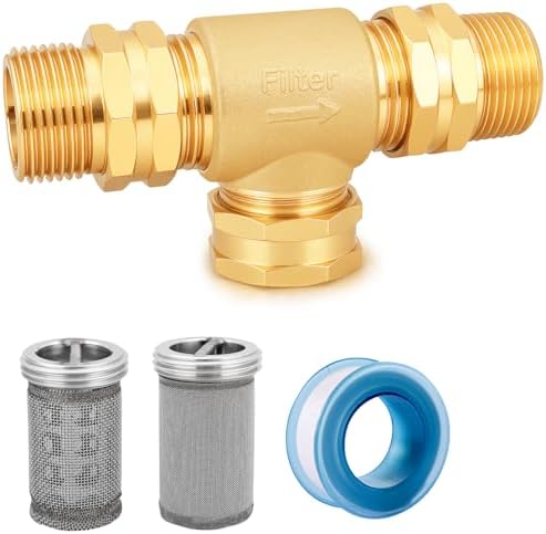 T Line Strainer Garden Hose Filter with 100 Mesh and 40 Mesh Screen and 2 PCS GHT to NPT Adapter Pressure Washer or Heater Inlet for RV Camping Car Wash On Pipe Strainer (with Cap) by YELUN