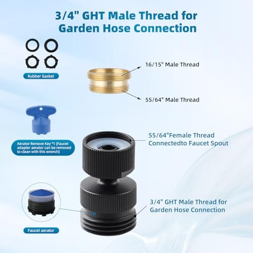 Hibbent Swivel Faucet Adapter Kit, Solid Brass 3/4" Garden Hose Connector, 360 Degree Kitchen Sink Faucet Adapter for Female & Male to Male, Matte Black - Image 2