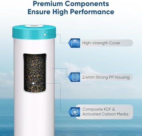 PUREPLUS 20"x4.5" Whole House Water Filter, 3-Stage Sediment, KDF & Carbon - Image 3