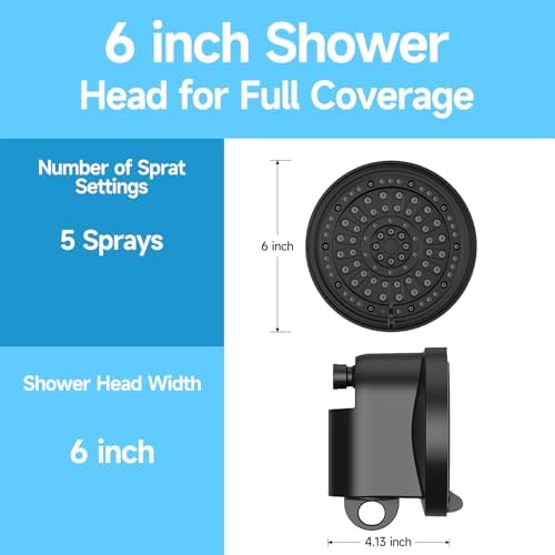 Filtered Shower Head with 30 Stage Water Softener Filter, 6 Inch High Pressure Showerhead for Hard Water, 5 Spray Modes to Remove Chlorine & Heavy Metals, Easy Install Fixed Shower Head - Image 2