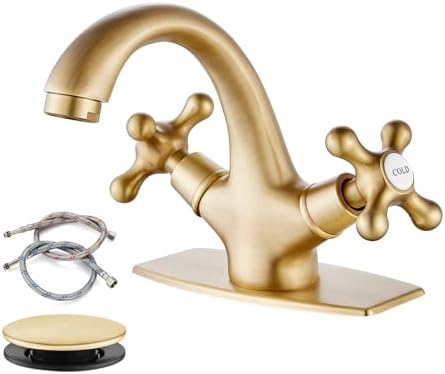 gotonovo Bathroom Sink Faucet 1 Hole Double Cross Handle, Antique Brass by HOME