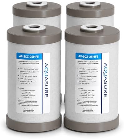 Aquasure Fortitude V2 Series Sediment/Carbon/Zinc Replacement Filters (4, Standard) by Aquasure