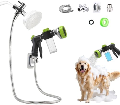 Dog Shower Attachment Water Hose Nozzle Sprayer Set with Metal 3-Way Shower Diverter & 6FT Shower Hose, 10 Spray Modes,with Soap Dispenser,Suitable for Indoor Outdoor Dog Washing by Unknown